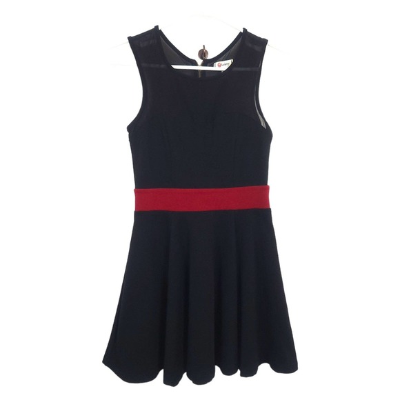 Olsenboye Sweetheart Mesh Panel Sleeveless Skater Mini Dress - Picture 1 of 6
